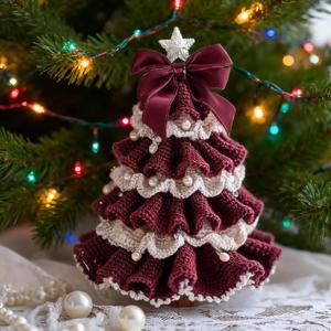 DIY Crochet Christmas Tree Kit | Handmade Crochet Christmas Tree Kit for Beginners, Handmade Holiday Decoration Set, Tree Bow Pearl Embellishment, Christmas PartyCrochet Decorations