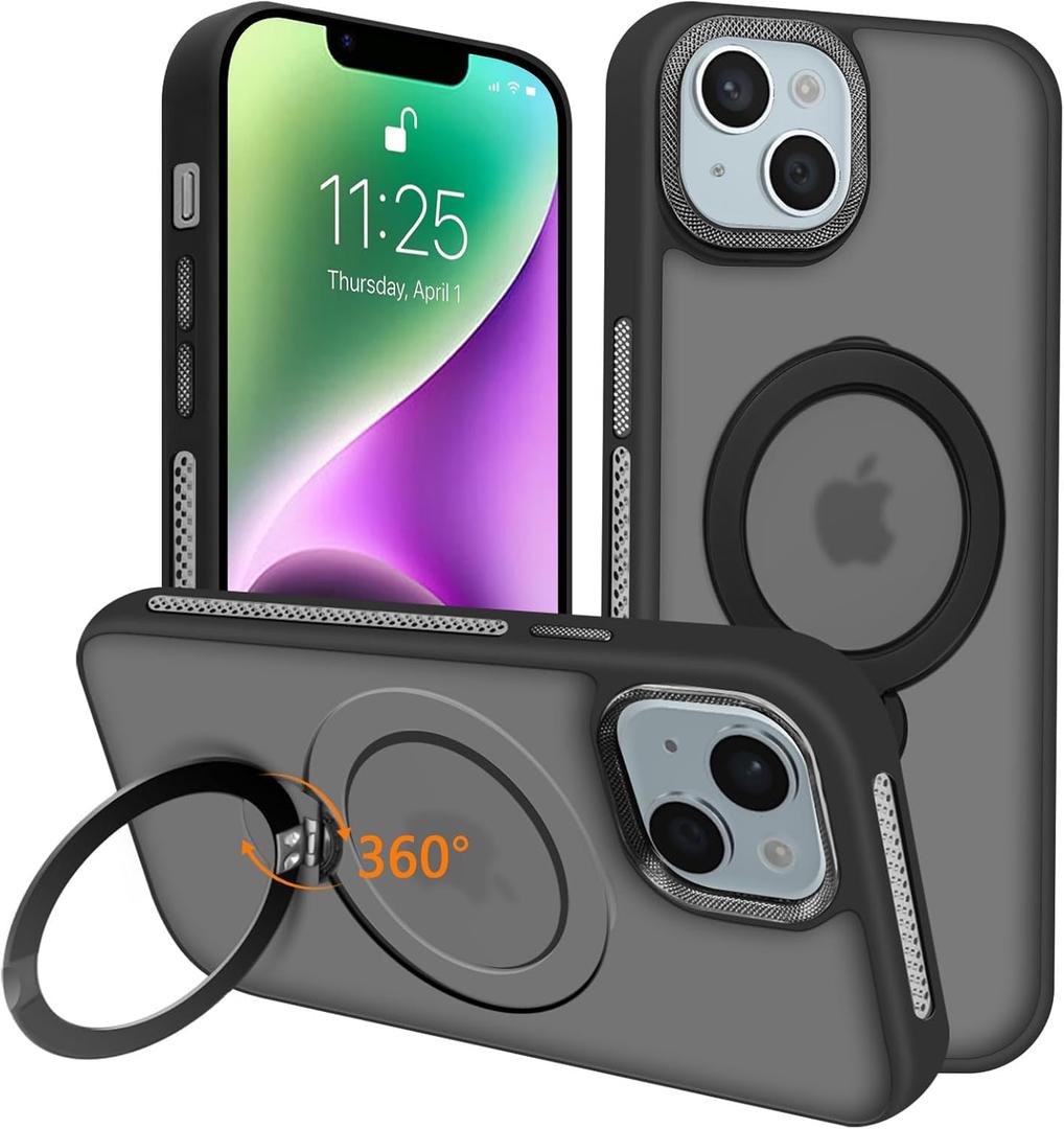 Ankceed for iPhone 14 Case/iPhone 13 Case, Compatible with 360 Spin Magnetic Stand, Compatible with MagSafe, Military Drop Protection, Anti-Scratch Shockproof Protective Cover 6.1 Inch, Black