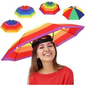 Arcimatto 4 Pack Umbrella Hat with Elastic Band, Fun Colorful party Hats, Hands-free Design for Beach Party, Camping, Outdoor Sun Rain Protection