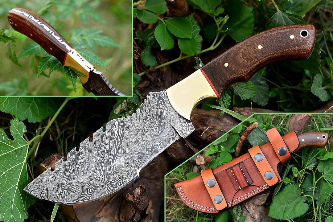 Nooraki - 11 inch | Custom Handmade Damascus Tracker Knife with Brown Micarta Handle Hunting knife, Camping knife, Bushcraft Knife, Survival Knife - Full Tang Fire Pattern With Sheath #332 Nooraki - 11 inch | Custom Handmade Damascus Tracker Knife with Brown Micarta Handle Hunting knife, Camping knife, Bushcraft Knife, Survival Knife - Full Tang Fire Pattern With Sheath #332