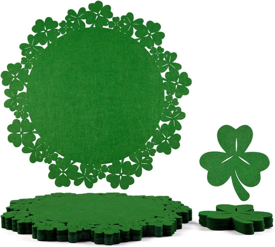 Noctiflorous St. Patricks Day Shamrock Round Felt Placemats with Coasters Set of 6 Table Decoration Durable Heat-Resistant Non-Slip Washable Place Mats Indoor Outdoor Kitchen Dining Table Mats