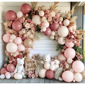 Dusty Pink Balloon Arch Kit Double Stuffed Blush Rose Nude Brown Balloon Garland 112pcs Matte Pastel Neutral Balloons for Boho Bridal Shower Baby Shower Birthday Theme Party Decoration