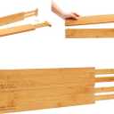 Bamboo Kitchen Drawer Organizer Divider Stackable for Deep Drawers. (Set-of- 4) Spring Loaded Dividers that are Expandable & Adjustable. Kitchen Organizer.