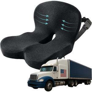 Memory Foam Seat Cushion for Truck Drivers, Office Chairs, Car Seats, Sciatica Relief Pillow for Tailbone, Ergonomic Pressure Relief Pad for Long Sitting & Driving Ergonomic Chair Pad (Black)