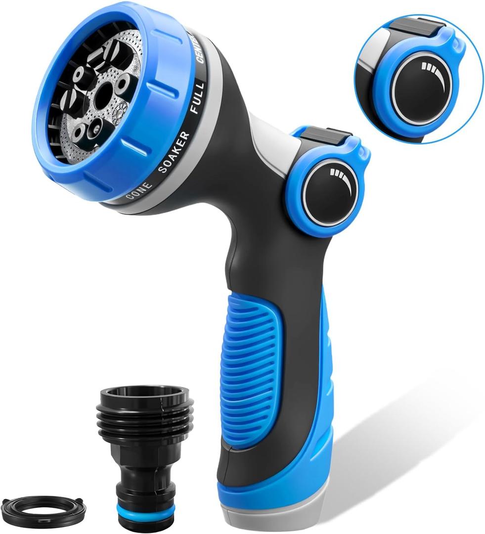 Garden Hose Nozzle,Hose Spray Nozzle with Adjustable 10 Watering Patterns,Slip Resistant High Pressure Water Hose Nozzle Sprayer for Plants & Lawns Watering,Car Washing and Pet Showering