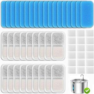25 Set Cat Fountain Replacement Filters Compatible with oneisall PWF-001 2L/67oz Stainless Steel Pet Water Fountain Filters with Replacement Pre-Filter Pump Sponges