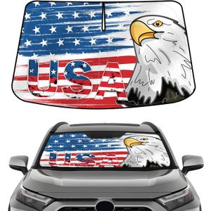 Windshield Sun Shade American Flag Sunshade for 2019-2024 2025 Toyota RAV4 Accessories Thicken 3-Layer Foldable Front Window Sunshade Sun Visor Protector Block UV Rays Keep Vehicle Cool