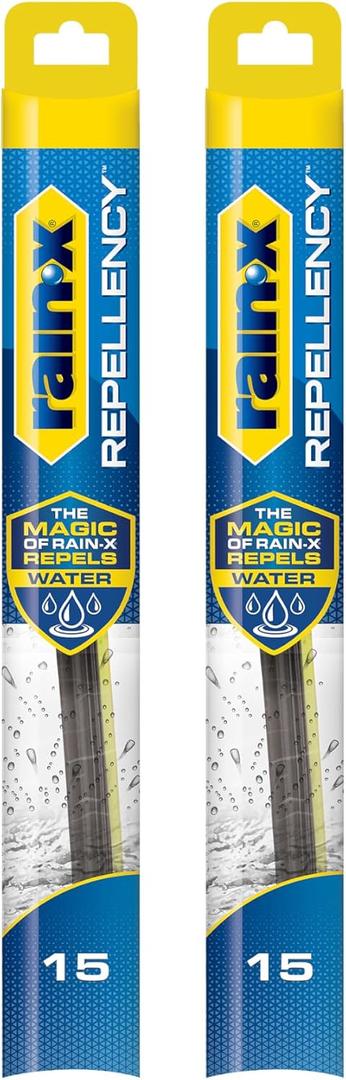 Rain-X 810357 Repellency Water Repellent Wiper Blades, 15" Windshield Wipers (Pack of 2), All Weather Streak-Free for Enhanced Visibility w/Water Repellency Formula