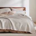 Bedsure Quilts King Size - King Quilt Bedding Set Bedspread Coverlet Comforter, Lightweight Corduroy Pattern Bedspread, 3-Piece Set with 106"x96" Coverlet & 2 Pillow Shams, All-Season Soft Microfiber (01 - Linen (Striped Border))