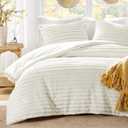 Intelligent Design Queen Comforter Set, Plush Bedding, Microfiber Reverse, 3 Piece, Lightweight, Super Soft Ribbed Velvet Comforter 2 Shams, All Season Fluffy Bed Set, Avril, Full/Queen Ivory