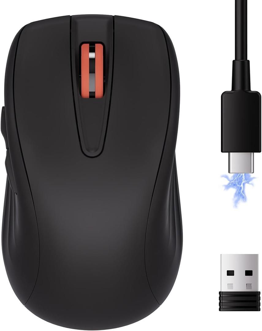 wegear WL500 Rechargeable Silent Wireless Mouse, Quiet Click, 2.4G USB Cordless Computer Mouse with 6 Buttons, Ambidextrous Grip, Adjustable DPI for Laptop, PC, Mac (Black)