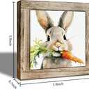 Spring Easter Wooden Box Sign, Watercolor Bunny with Carrot Desk Decor, Cute Rabbit Art Wood Sign for Home Office Shelf Farmhouse Tabletop Decor 5.9 x 5.9 Inches