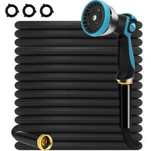 Non-Expandable Garden Hose 100ft Kink Free Flexible Water Hose with 10-Pattern Spray Nozzle, 3/4" Brass Connectors,Leak Proof,Abrasion Resistant Hose for Lawn, Yard, Car Washing, and Outdoor Use
