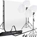 SLOW DOLPHIN 10 x 8.5 ft Photography Photo Video Studio Background Stand Support Kit with Muslin Backdrop (White Black), 5500K 85W LED Blub, Umbrella Lighting Kit for Studio, Portrait, Video Shooting