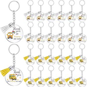 Misdary 24 Pcs School Bus Driver Keychain for Graduation Gifts Appreciation Acrylic Keychain with Tassels