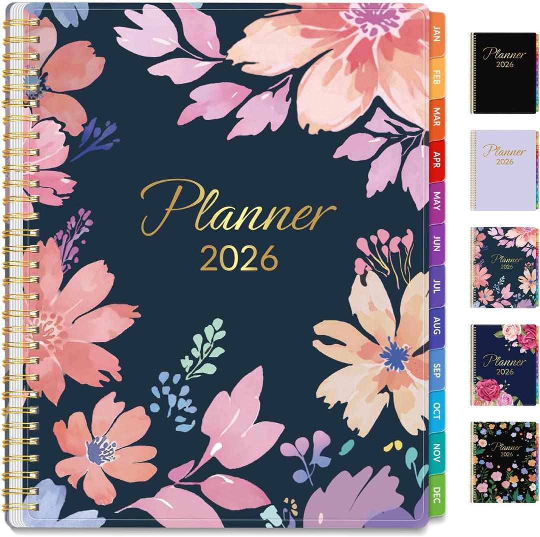 GNL 2026 Planner, Weekly and Monthly Planner (January - December 2026), 8.5" x 11" Monthly Agenda Planner with Waterproof Flexible Cover, Spiral Binding Notebook with Tab, Pockets, Bookmark, Floral