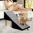 Split Ottoman Dog Ramp for Small Dogs and Cats 2-in-1 Foldable Wooden Pet Ramp and Stairs for Couch and Low Bed, or Ottoman, Non-Slip and Portable, Black