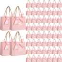 Colarr 60 Pcs Small Thank You Gift Bags Mini Party Favor Candy Bags with Handles and Bow Ribbon for Wedding Birthday Baby Shower Guest Valentines Day Party Supplies(Pink Ribbon)