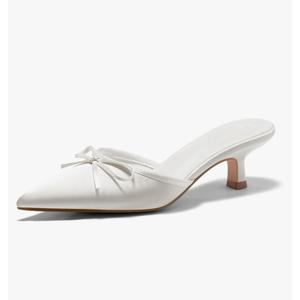 Coutgo Womens Kitten Heels Mules with Bow Satin Slip on Pumps Closed Pointed Toe Dress Wedding Party Shoes 6.5