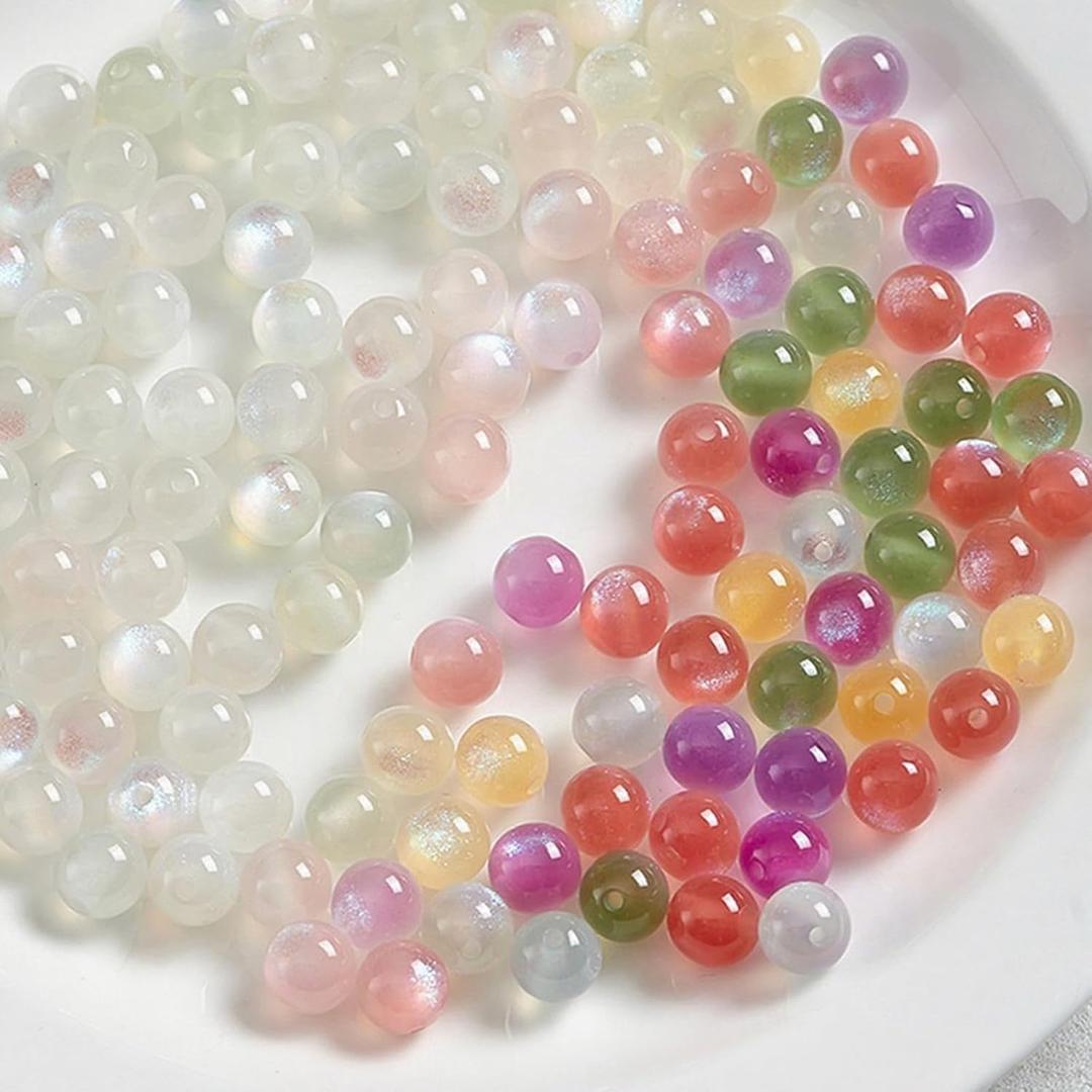 UV Round Loose Beads Bulk, Color Changing Cat Eye Stone Beads for Jewelry Making, Colorful Unique Sunlight Sensitive Spacer Bead for DIY Bracelet Necklace Crafts-100pcs, 8mm