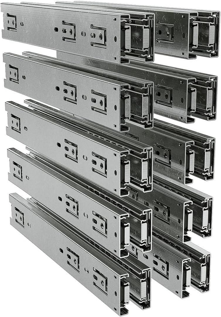 TCH Hardware - 10 Pairs - 18-inch Full Extension Drawer Slides, 100 LB Capacity, Heavy-Duty Ball Bearing, Smooth, Zinc Coated, Rails for Cabinets, Toolboxes & Furniture (Hardware Not Included)