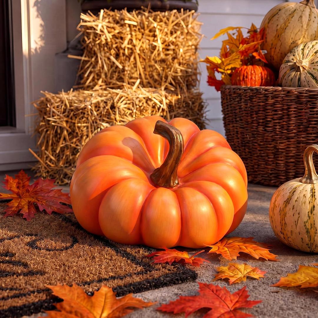 SiliFine 13 Inch Large Faux Fall Pumpkin for Indoor Outdoor Porch Decor