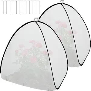 2Pcs White Pop Up Plant Shade Cover Tent, 60% Sunblock Garden Sunshade Net | 30x28x28 Inch Sunblock Plant Cover Net with Stakes, Cloth Sun Protection Tent for Outdoor Plants Flower Potted