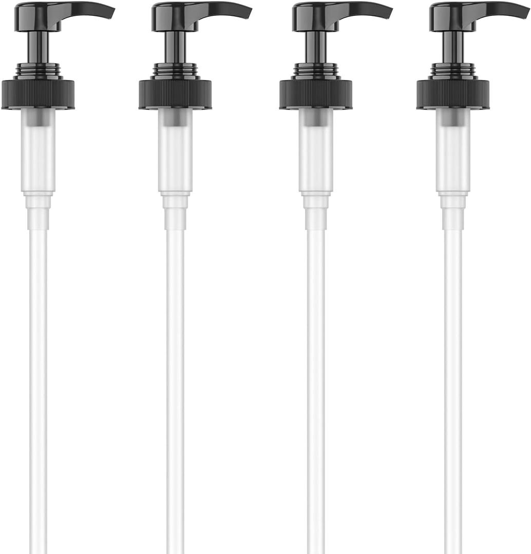 Gallon Pump Dispenser for Glass Jugs or Plastic Bottles - Compatible with Listerine Pump 1-1.5L Bottle Heavy-Duty Commercial Grade for Syrup, Soap, Condiments, Detergent - Pack of 4 Black Pumps