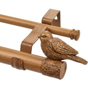 Faux Wood Double Curtain Rods for Windows 24-68 In, Dual Bird Curtain Rod