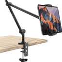 AboveTEK Tablet Stand Holder, Aluminum iPad Holder for Desk & Bed, Adjustable Arm Clamp Mount with 360 Rotation, Overhead Compatible with 4.7"-13.5" iPad Pro/Air/Mini, iPhone, Galaxy Tab- Black