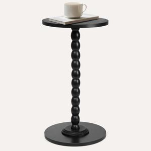 Round Side Table for Small Spaces - 22.56 inch Height, Modern End Table with Solid Wood Leg, Compact Accent Table for Living Room, Bedroom, Office, Easy No-Tool Assembly (Black)