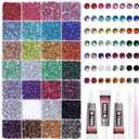 6 x 32000Pcs Color Rhinestones Bedazzling Kit, 3mm Flatback Pink Purple Blue White Colored Gems for Crafting, Bedazzling Kit for Crafts Clothing Shoes Bottle Diamond Nail Art Face DIY