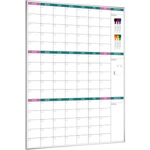 ARCOBIS 3-Month Dry Erase Calendar for Wall, 39"x28" Magnetic Whiteboard Calendar with Silver Aluminum Frame, Monthly Calendar Board for Office, Home, School