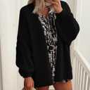 PRETTYGARDEN Womens Oversized Cardigan Sweaters 2026 Fall Long Lantern Sleeve Knit Open Front Lightweight Sweater (Medium, Black)