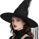 Halloween Black Witch Hat for Women Adult - Halloween Witch Hats Accessory Costume Parties Cosplay Masquerade Carnivals