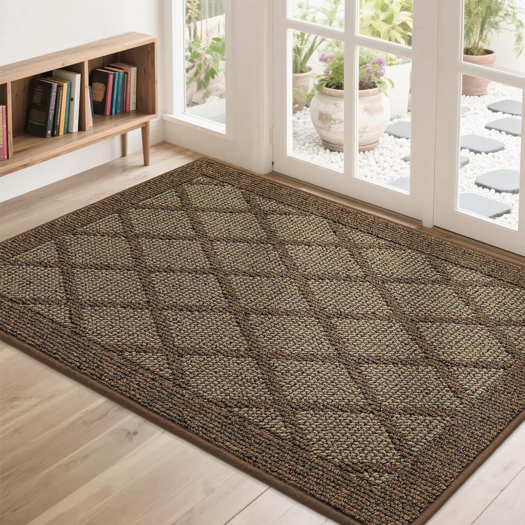 COSY HOMEER Non-Slip Door Mat 32"x48", Entryway Rugs Low Profile Absorbent Dirt Trapper Doormat for Front Entrance, Washable Polypropylene Entry Mat (Brown)