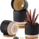 AOMRYOM 4 Inch Small Ceramic Plant Pots with Drainage Hole and Saucer, Modern Flower Planter for Succulent, Indoor Plants, Cactus, Herbs, Black, Set of 4 (Plant Not Included)