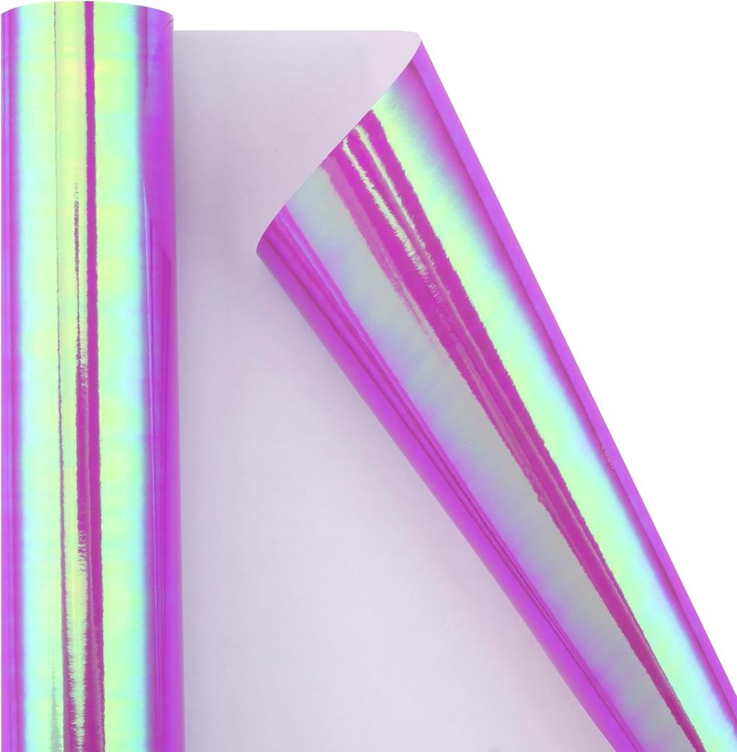 Burymento Holographic Iridescent Shiny Sparkle Metallic Glitter Purple Gift Wrapping Paper for Birthday, Valentines, Mothers day, Graduation, Wedding, Fathers day, Christmas (17 IN x 32.8 FT)