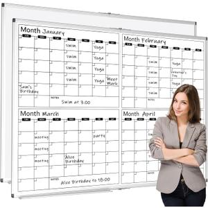 Lincia Large 48" x 36" Magnetic 4 Month Dry Erase Calendar White Board Foldable Whiteboard Calendar for Wall Mounted 2 in 1 Double Side Whiteboard with Dry Erase Board for Wall Office Home