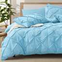 VACVELT 5 Piece Pinch Pleated Duvet Cover King Size Set, Light Blue Pintuck Duvet Cover with Zipper & 8 Ties, Shabby Chic Microfiber Duvet Cover + 2 Pillow Shams + 2 Pillowcases, No Comforter
