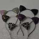 Cosplay Leopard Sequin Black Cat Ears Headband for women, Leopard Print, cheetah ears Headbands Party Decoration, Halloween costume for women adult Pack of 5 (Multicolor)