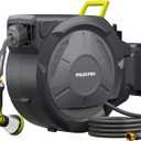 110 FT x 1/2" Retractable Garden Hose Reel, Heavy Duty Automatic Hose Reel Wall Mount - 3/4in Brass Fitting 10 Pattern Nozzle, Any Length Lock Slow Retraction 180° Swivel, Upgraded UV Resistant