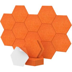 Self-adhesive Hexagon Acoustic Panels 12 Pack, TONOR 12"x 10"x 0.4" High Density Sound Proof Panels Tiles for Walls, Absorbing Noise and Eliminating Echoes Acoustic Foam for Home Studio Orange