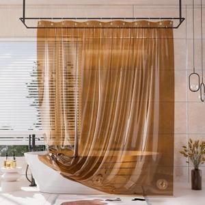 AmazerBath Long Shower Curtain Liner, 100% EVA Soft Clear Amber Heavy Duty 78 inch Shower Curtain and Liner 2-in-1, 72x78 Plastic Bathroom Shower Curtain, 12 Rustproof Grommets & 3 Weighted Stones