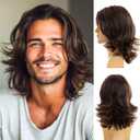 Mens Brown Wig Natural Layered Short Brown Side Part Synthetic Halloween Cosplay Costume Party Full Wigs for Male Guys