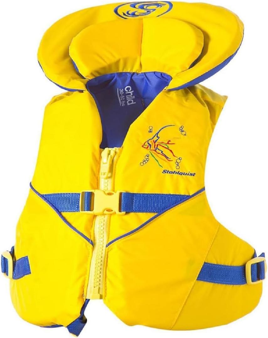 Stohlquist Child PFD Life Jacket, USCG Approved Type III Life Vest for Kids 30-50 lbs, Perfect for Swimming, Boating & Watersports, Pool Float & Life Jacket for Children, Blue Yellow