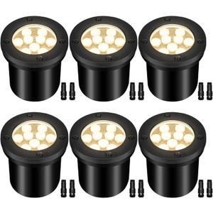 9W Low Voltage Landscape Lights, AC/DC 12-24V In-Ground Lights IP68 Waterproof 2700K Warm White Outdoor Well Lights for Yard Pathway Driveway Deck(6 Pack)