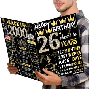 Joycard 26th Jumbo Birthday Card with Envelope, 26th Birthday Decorations for Women Men, 26th Birthday Gifts Her Him, Happy Birthday Cards for 26 Year Old Daughter Son, Back in 2000