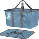 CleverMade Collapsible Laundry Tote - Denim Charcoal 2-Pack 50L - Foldable Storage Organization Container for Clothes Laundry Room Storage Solution