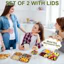 Zkptops 2 Pack Stainless Steel Snack Containers with Lids Portion Control Divided Plate 4 Compartments Metal Food Tray Reusable Bento Snack Boxes for Adults Food Storage Container for School Home